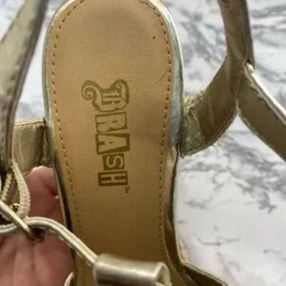 Brash Gold Metallic Strappy Cork Wedges Size 7 - Picture 6 of 11